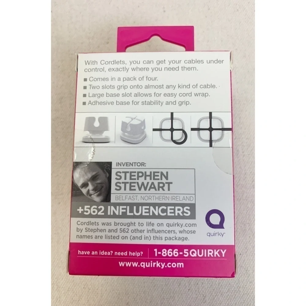 Quirky Cordlets adhesive cord anchors/wraps 2 packs of 4